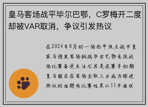 皇马客场战平毕尔巴鄂，C罗梅开二度却被VAR取消，争议引发热议